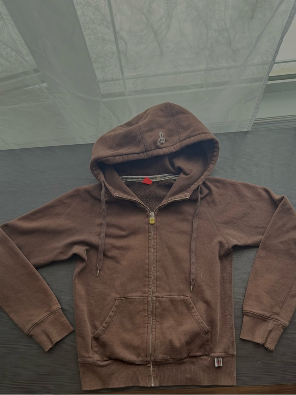 Vintage Brown TNA Zip-Up Hoodie with Hood and Front Pockets